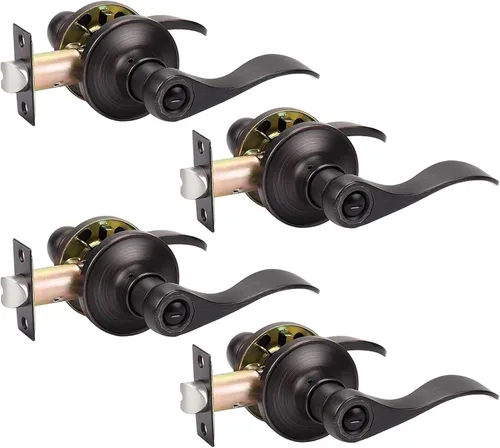 Miniatura 23 de KNOBWELL Paquete de 10 manijas interiores de bronce para puertas de privacidad, para baño/dormitorio, palancas de puerta sin llave para izquierda