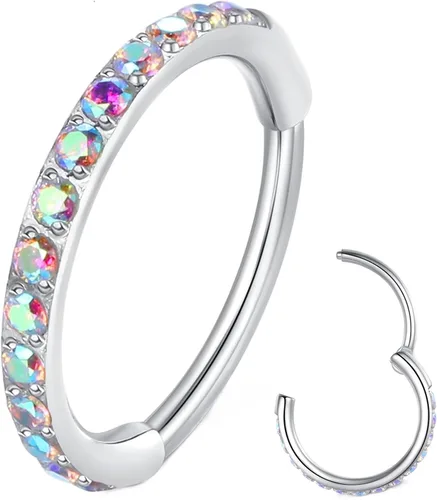 Miniatura 10 de Aretes de acero quirúrgico 316L con circonia cúbica transparente, para cartílago, concha, hélix, rook, tragus, lóbulo, piercing para el cuerpo