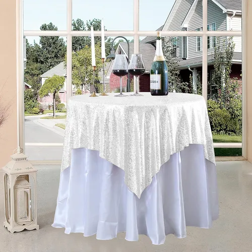 Miniatura 63 de Manteles redondos de lentejuelas negros para fiestas, de 121,9 cm, mantel redondo de purpurina ajustado, pequeño, lindo y dulce, para boda