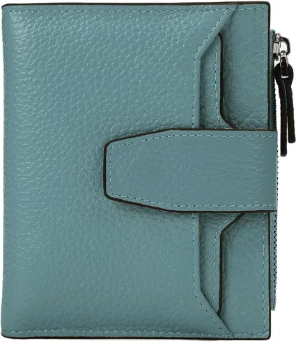 Miniatura 16 de Cartera de cuero con bloqueo RFID para mujer, pequeña, compacta, doble cremallera, con ventana para identificación