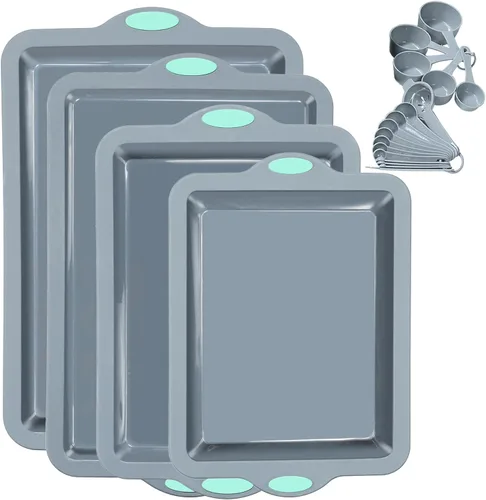 Miniatura 11 de To encounter Juego de 4 moldes de silicona para hornear, antiadherentes con moldes para hornear, hojas para hornear, hojas de galletas, molde