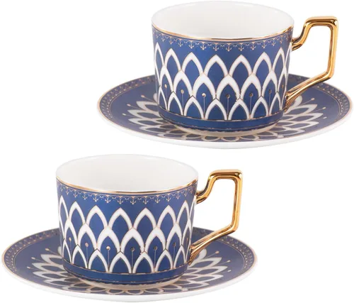 Miniatura 19 de KAMMAK Juego de 2 tazas de té y platillos, tazas de café de porcelana fina, tazas de café expreso apilables, demitasse de cerámica para café