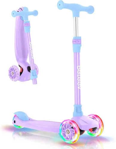 Miniatura 10 de BELEEV Patinetes para Niños de 3 Ruedas Patinete de Empuje para Niños Pequeños Niñas y Niños, 4 Alturas Ajustables, Inclinarse para Dirigir, Ruedas