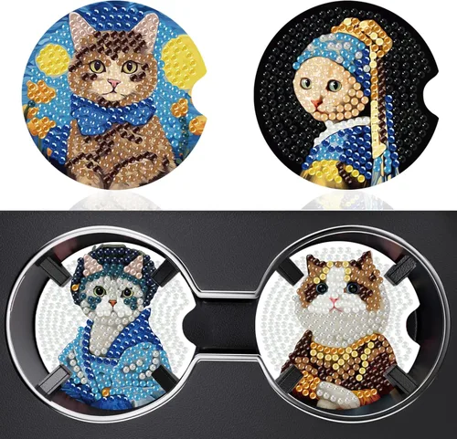 Miniatura 17 de Puraikcmi Juego de 8 posavasos de pintura de diamante, posavasos de arte de diamantes con soporte, manualidades de bricolaje, kits de arte
