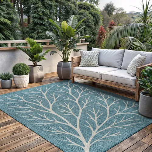 Miniatura 7 de Alfombra lavable para interiores y exteriores, de 5 x 7 pies, diseño de rama, que no se desprende, impermeable, fácil de limpiar, para patio
