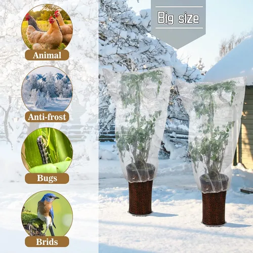 Miniatura 2 de ANPHSIN 6 piezas de película de invierno para plantas con cordón, cubierta de plástico de 35 x 59 pulgadas, protección contra congelación, bolsa