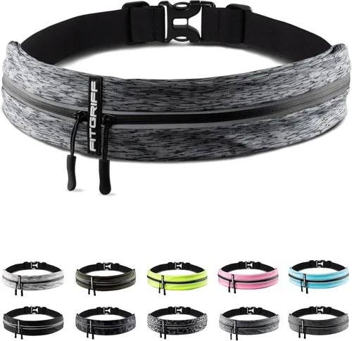 Cinturón de correr Fitgriff® para hombres y mujeres - Bolso de jogging seguro para teléfono, llaves y elementos esenciales - Para todos los Gris 2