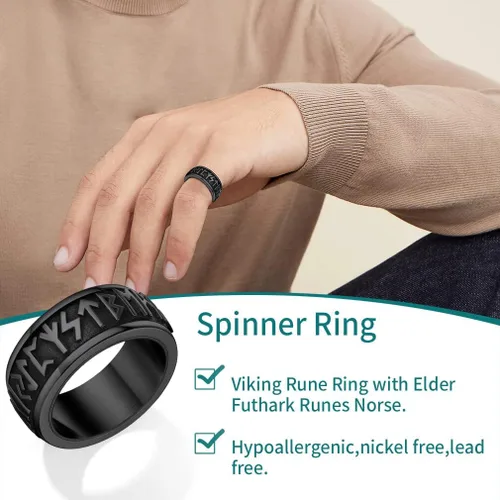 Miniatura 14 de Supcare Anillo giratorio para hombre y mujer, diseño nórdico/celta/luna, estrella, anillo giratorio con nombre personalizado, regalos para Navidad