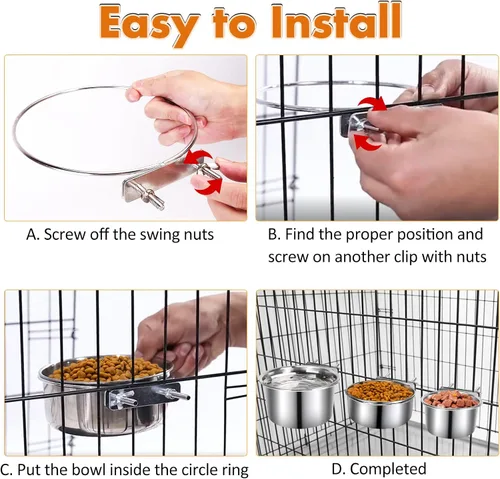 Miniatura 3 de Cuenco de agua para jaula de perro, 3 pzas cuencos de acero inoxidable para perros, cuenco de metal duradero antiderrames para mascotas para jaula