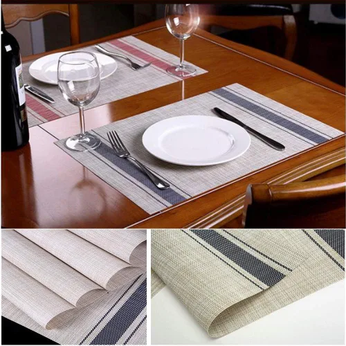 Miniatura 6 de Juego de 4 manteles individuales de vinilo tejido cruzado, resistentes al calor, antideslizantes, manteles individuales para mesa de comedor
