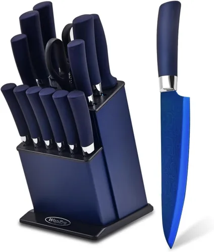 Juego de cuchillos, juego de cuchillos de cocina antiadherentes con bloque, hoja gruesa, juegos de bloques de cuchillos de cocina con afilador, 6