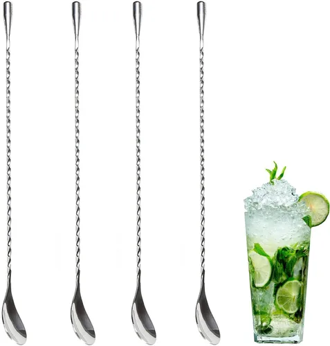 4 cucharas de bar para mezclar cócteles, agitadores de cóctel de acero inoxidable de 12 pulgadas de largo con superficie pulida, fácil de limpiar,