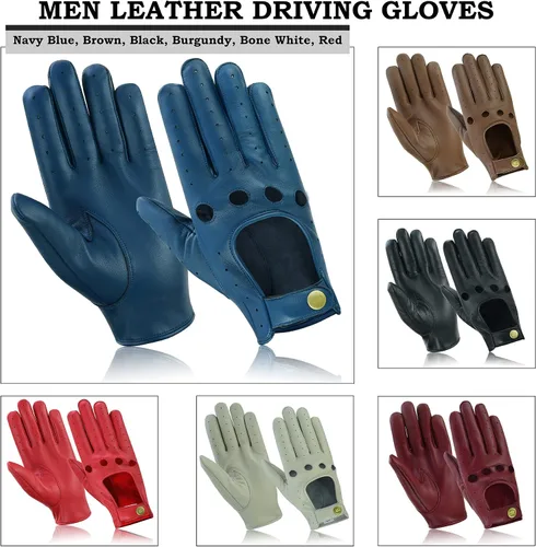 Miniatura 6 de Guantes de cuero para hombre, guantes de conducción de cuero para chofer, guantes de piel de cordero 100% auténtica, guantes de dedo completo