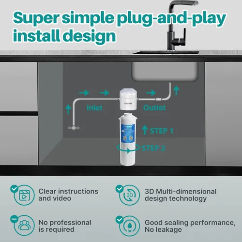 Miniatura 7 de ICEPURE WFC5300A Sistema de filtro de agua debajo del fregadero, vida ultralarga de 3 años o 22000 galones, reemplazo para el sistema de filtración