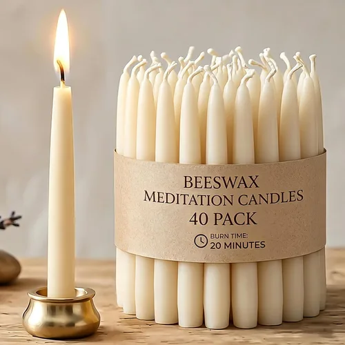 Miniatura 11 de Velas de meditación de cera de abeja de 20 minutos, paquete de 12 velas de cera de abeja con portavelas de latón, mini velas de oración de cera