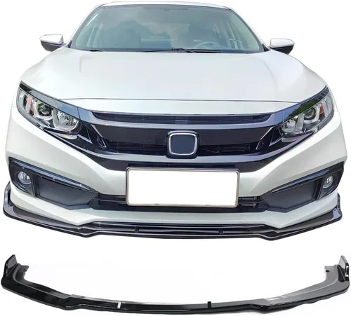 IKON MOTORSPORTS, Borde de parachoques delantero compatible con Honda Civic 2019-2021, estilo V4, color negro brillante, alerón de barbilla Brillo