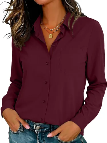 Miniatura 22 de Camisas elásticas suaves sin arrugas con botones para mujer, tops transpirables que absorben la humedad para vestir casual de trabajo
