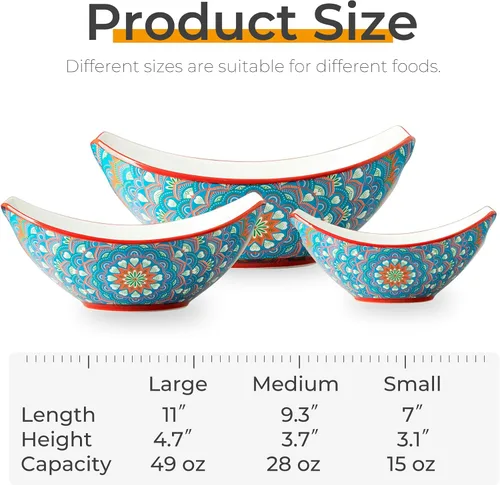 Miniatura 2 de LAUCHUH Tazones para servir con asas, platos de porcelana bohemia para entretener coloridos cuencos anidables para ensalada para cocina, fiesta
