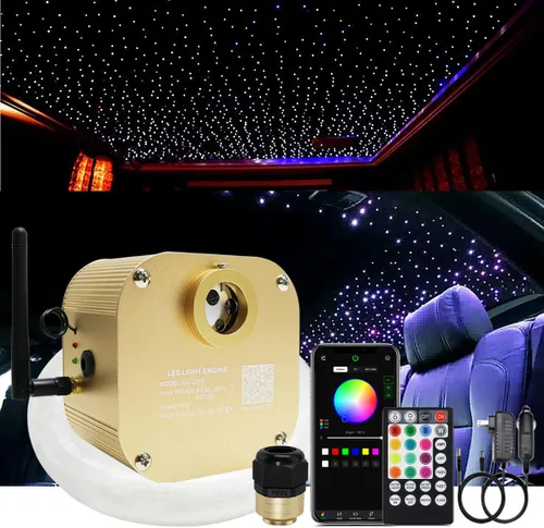 AKEPO Luces de fibra óptica parpadeantes RGBW de 16 W, 550 piezas de fibras ópticas de 13.1 pies/13.1 ft 0.03 pulgadas + RGBW+música