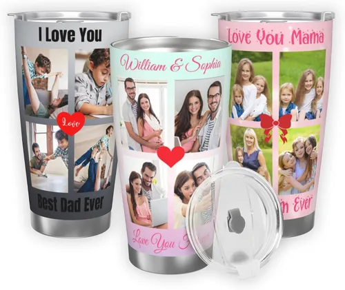 Miniatura 10 de Taza de café personalizada con tapa de foto de 20 onzas, regalos personalizados para el día de San Valentín, Día de la Madre, cumpleaños