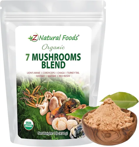 Miniatura 8 de Z Natural Foods Mezcla orgánica de 7 hongos sagrados, polvo de hongos, melena de león, cordyceps, chaga, reishi rojo, shiitake, maitake y extracto