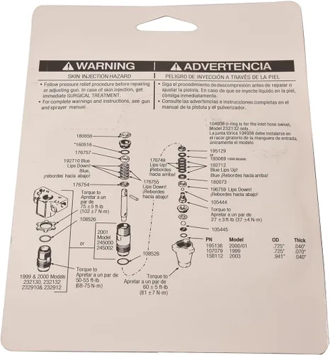 Miniatura 7 de 244194 Kit de válvulas de embalaje de reparación de bomba para Graco 210 230 295 390 395 490 495 595 Aerosol de pintura sin aire