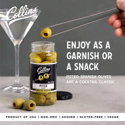 Miniatura 2 de Collins Aceitunas sin hueso: guarnición popular para cócteles, martinis sucios, ensaladas, bandejas de queso, embutidos, aperitivos, 4 onzas