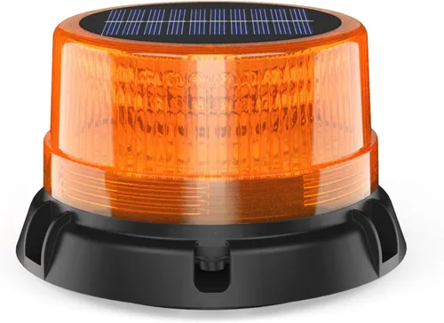 AnTom Luces estroboscópicas LED solares inalámbricas, luz de baliza ámbar recargable impermeable con base magnética fuerte, advertencia de rotación