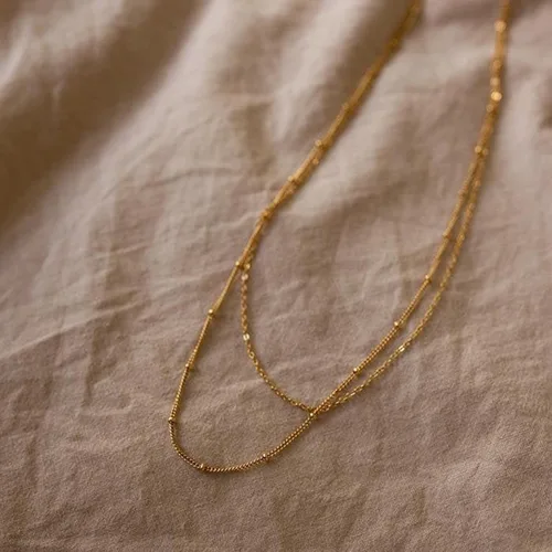 Miniatura 6 de Tewiky Collar de cadena de oro para mujer, chapado en oro de 14 quilates, collar de cadena de caja de ondas con cuentas finas, collar de oro