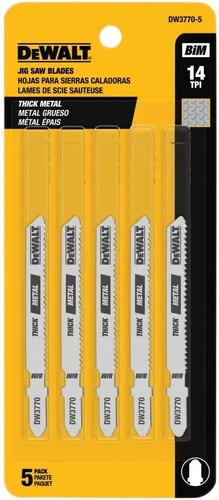 DEWALT - DW3770-5 Hojas de sierra de calar, corte de metal grueso, vástago en T, 3 pulgadas, 14-TPI, paquete de 5 (DW37705)