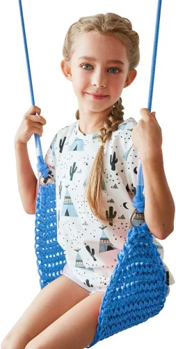 Miniatura 3 de Columpio para niños tejido a mano, asiento portátil para columpio de árbol para interiores y exteriores, cuerdas ajustables, con correa para colgar