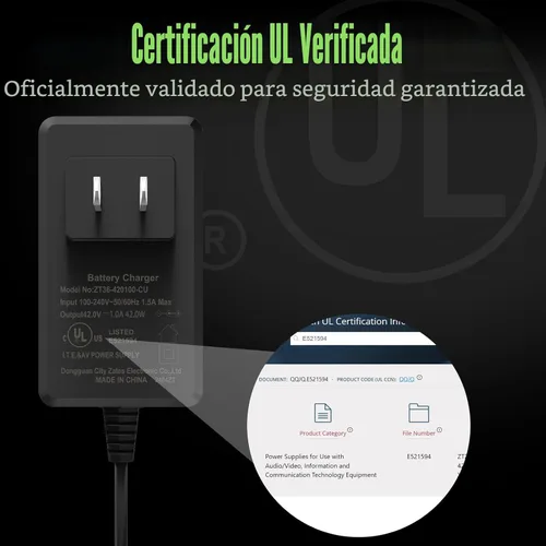 Miniatura 6 de Cargador eléctrico compacto de 42 V para Hover-1 Gotrax Jetson y más batería de litio de 36 V, certificado UL, seguro, potente y pequeño con 2