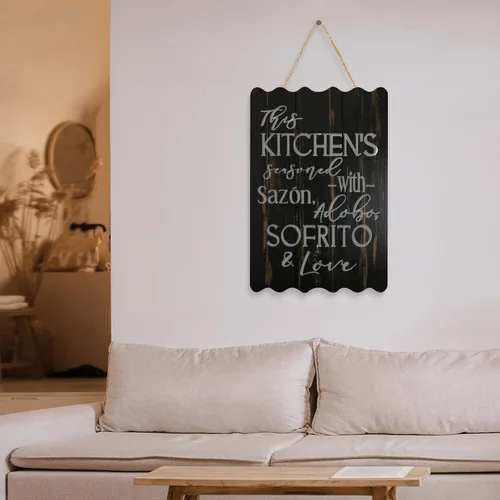 Miniatura 6 de Letrero de madera con texto en inglés «This Kitchen is Seasoned with Sazon Adobo Sofrito & Love» La Cocina española puertorriqueña para decoración