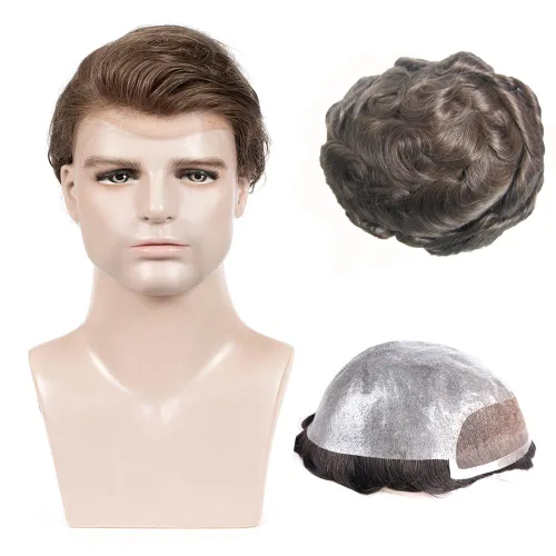 Miniatura 5 de Amiable toupee para hombres piel fina suave PU con encaje frontal de 1.5 pulgadas 8 x 10 pulgadas, 0.002 in, cabello humano virgen europeo, piezas #7