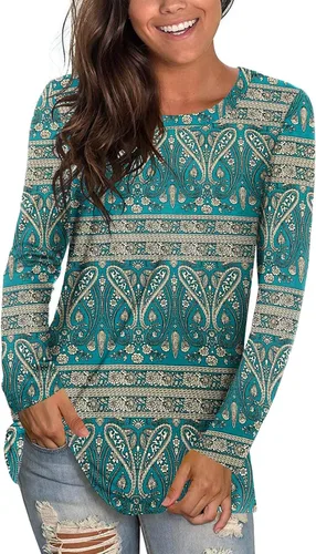 Miniatura 2 de HOTGIFT Camisetas de otoño e invierno para mujer, estilo casual, manga larga, cuello redondo, blusa holgada y cómoda