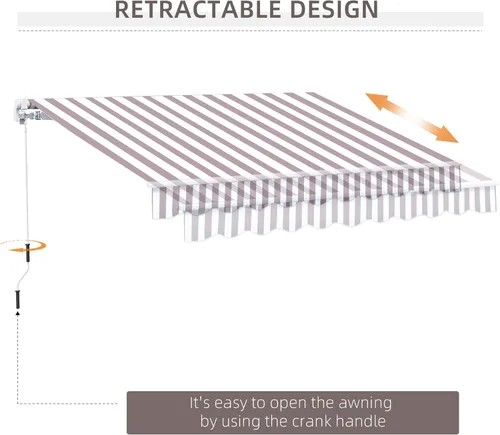 Miniatura 6 de Outsunny - Toldo retráctil de 10 x 8 pies, toldo para patio, toldo para sol con manivela manual, tela resistente a los rayos UV y al agua y Rayas