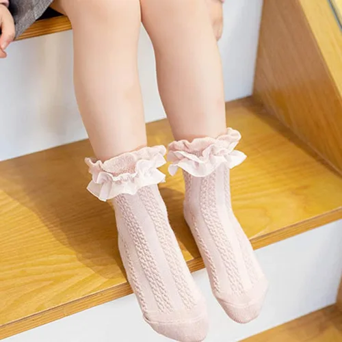 Miniatura 2 de Colorful Childhood Calcetines de encaje con volantes para bebés y niñas, calcetines cortos de encaje doble para recién nacidobebés
