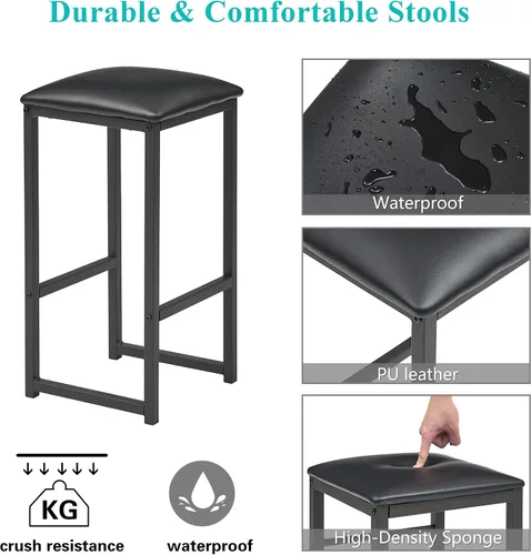 Miniatura 5 de VECELO juego de mesa de bar pequeña y sillas para 2, taburetes tapizados y estantes de almacenamiento de vidrio, para cocina, comedor, rincón