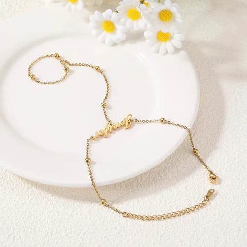 Miniatura 6 de MMXX Pulseras de cadena de mano con nombre personalizado para mujer, pulsera de anillo de dedo de oro delicada pulsera de moda bohemia cadena