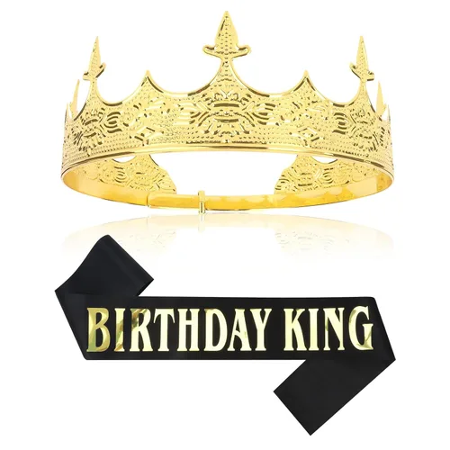 CIEHER Corona y banda King para hombres y niños, tiara barroca vintage, regalo de cumpleaños y decoraciones