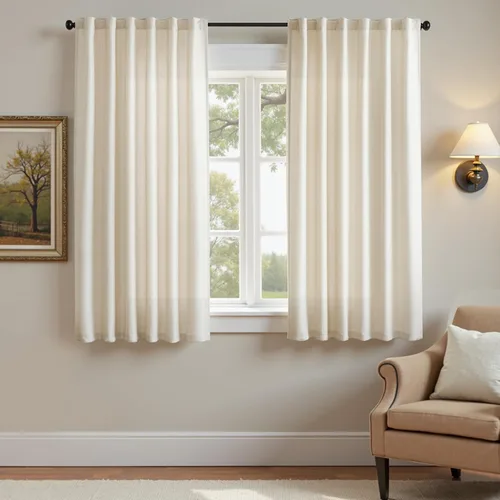 Miniatura 20 de JINCHAN Cortinas de lino beige para sala de estar y dormitorio, cortinas texturizadas de 63 pulgadas de largo, cortinas de estilo rústico de tejido