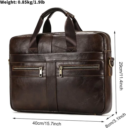 Miniatura 2 de Maletines de cuero de 15.6 pulgadas para computadora portátil, bolsas de mensajero para negocios, oficina, viajes, computadora para hombres