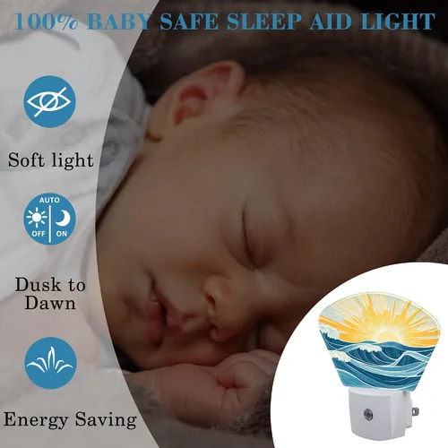 Miniatura 4 de Luz nocturna de amanecer sobre el mar, ondas y luz nocturna de sol enchufable a la pared con sensor de atardecer a amanecer para niños, niñas