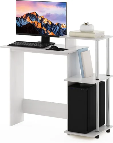 Miniatura 8 de Furinno - Escritorio compacto para computadora con estantes, Tablero de partículas, Negro / Gris