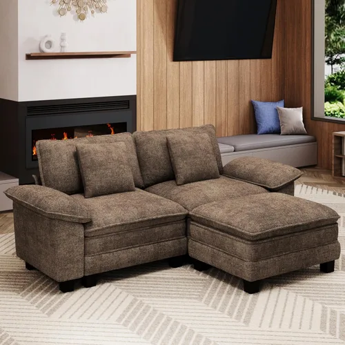 Miniatura 25 de MIXPATIO Sofá modular en forma de L de 123 pulgadas con cojines de nube, juego de sofá modular de asiento profundo con 4 asientos y 1 otomana, Gris