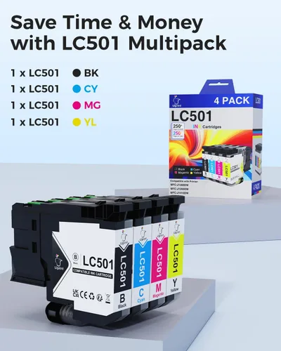 Miniatura 6 de LC501 - Cartuchos de tinta de repuesto para impresoras Brother LC501XL Serie LC501 compatibles con impresora Brother MFC-J1360DW MFC-J1410DW