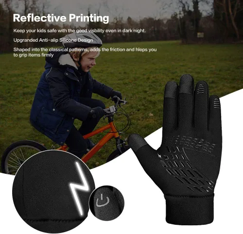 Miniatura 5 de Guantes de invierno para niños, repelentes al agua, pantalla táctil, forro polar cálido, antideslizantes, para niños, niñas y adolescentes de 3 a 15