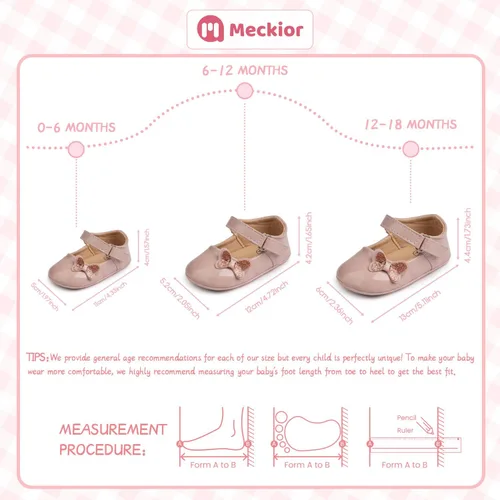 Miniatura 6 de Meckior Zapatos deportivos para bebé y niñas, suela suave, con lazo, princesa, vestido de boda, Mary Jane, planos, para recién nacidos, ligeros