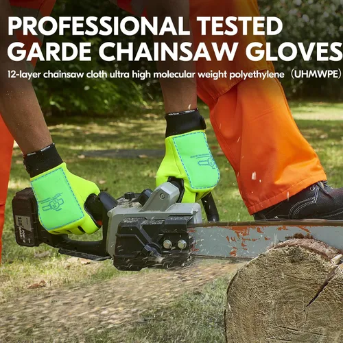 Miniatura 3 de Vgo... Guantes de motosierra, protección de sierra de 12 capas en la parte trasera izquierda/ambas manos, guantes de cuero de vaca, pantalla táctil