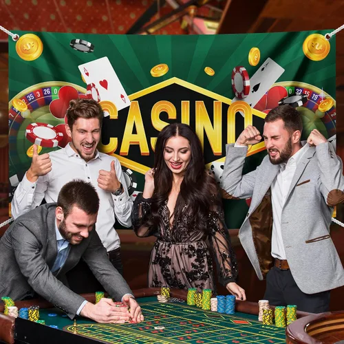 Miniatura 6 de Telón de fondo de fiesta nocturna de casino, tarjetas de ruleta de póquer, decoración de fondo temático, decoración de fondo verde, rojo y dorado